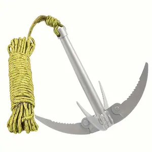 Reversible weeder with 393.7-inch rope - highly efficient galvanized iron tool, easily removes aquatic plants, four-legged anchoring and dragging device, durable metal structure, gardening weeding tool