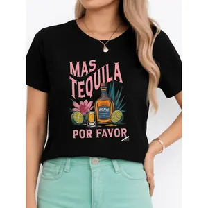 Mas Tequila Por Favor T Shirt Black Party Wear Personalized Unisex Women's Top Summer Comfortable Breathable Short Sleeve Tee Suitable For All Outfits Made In Usa