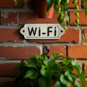 Wi-Fi Enamel Metal Wall Plaque, Vintage Cafe and Office