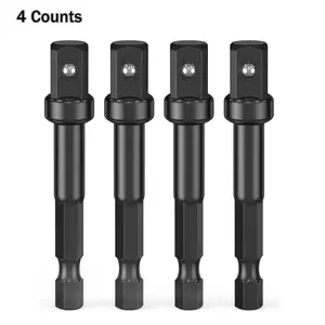 4 Pack 3/8 Impact Adapter, Socket Adapter 1/4 Inch to 3/8 Socket Adapter Kit for Impact Driver, Automotive DIY, Extension Socket Driver Bits, Handle Nut Driver and Drills