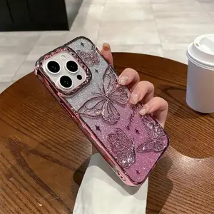 Butterfly Pattern Phone Case, Glitter Phone Protective Cover, Phone Accessory Compatible with iPhone 11 12 13 14 15 Pro Max, Casing