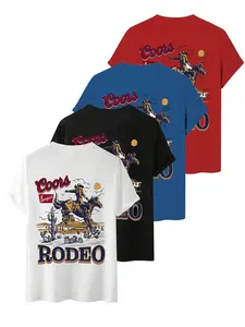 Coors Banquet Cowboy Print T-Shirt, Vintage Western Style, Breathable Loose Round Neck, Unisex, Casual Long Sleeve, Spring & Fall