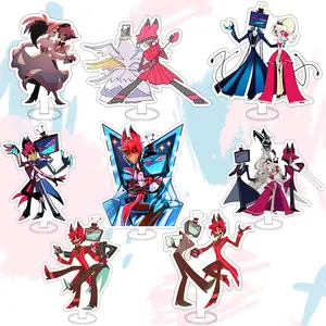 For Hazbin Hotel Vox Alastor Angel Dust Charlie Morningstar Velvet 15CM Cute Anime Peripherals Acrylic Stand Desktop Ornament