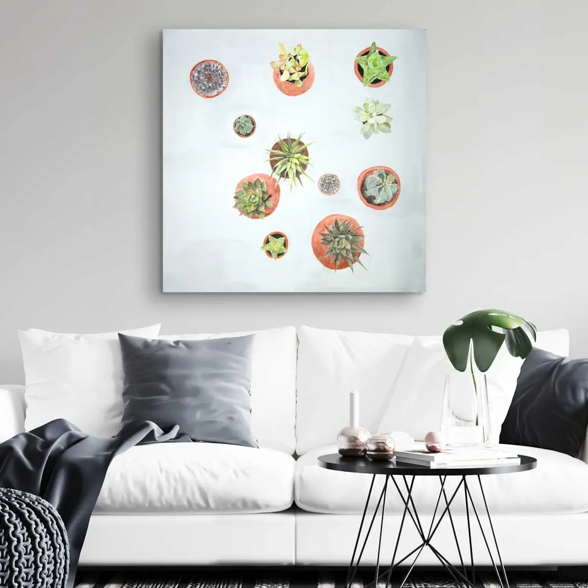 212 MAIN Minimalist Bohemian Cactus Wall Art Print - 32x32 in. Brown Hygge Plant Decoration, Nature-Infused Accent for Cozy Home Rooms