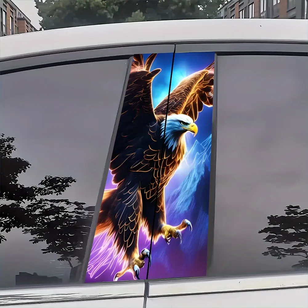 Eagle in Flight Vinyl Car Decals – 2PC Self-Adhesive Cartoon Eagle B-Pillar Stickers, Animal & Supernatural Anime Theme for Vehicle Exterior, Durable Plastic Surface Compatible, Rectangle Semi-Matte Finish