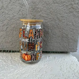 Glass beer can with fall decal