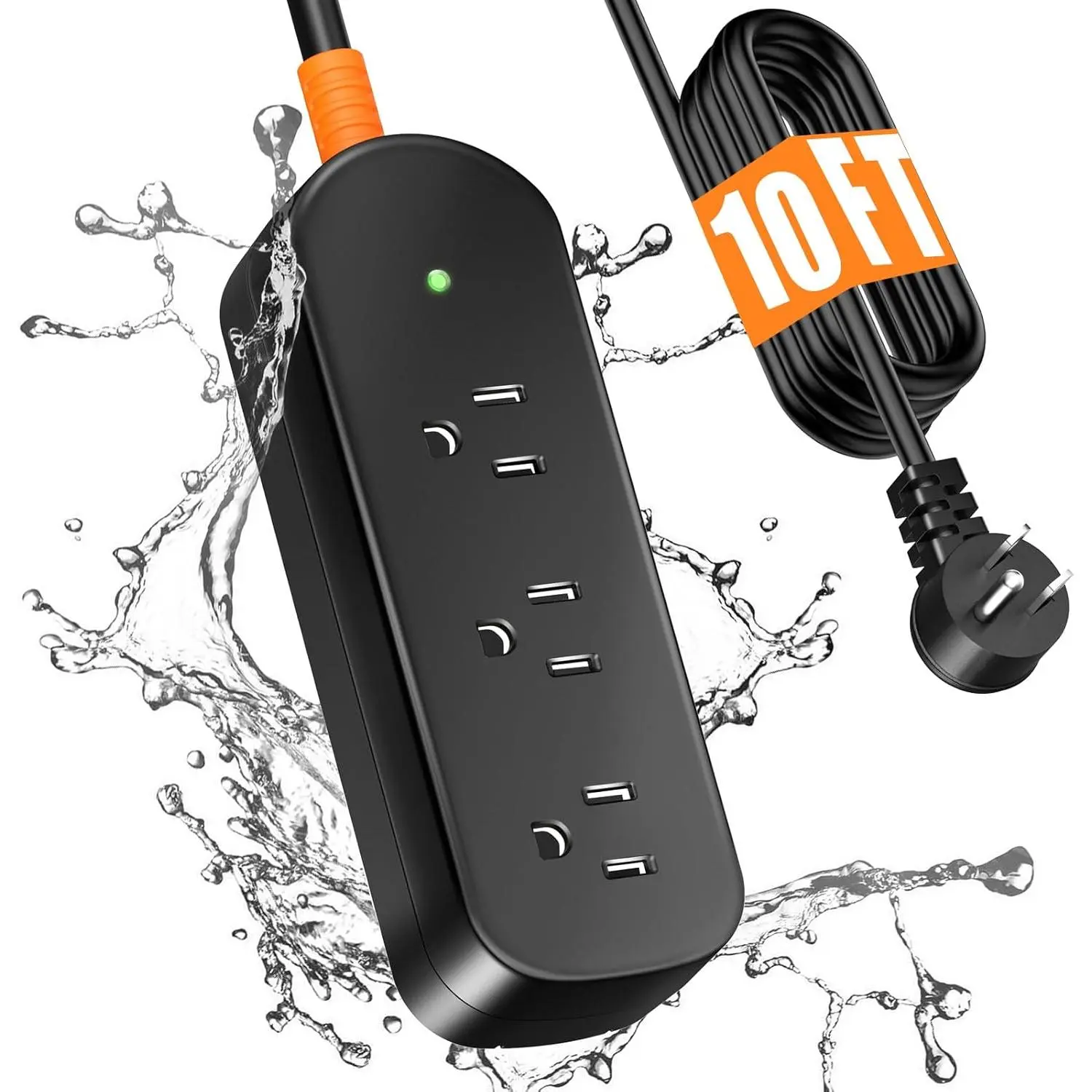 Outdoor Power Strip Weatherproof, 10FT Outdoor Extension Cord, IPX6  Surge Protector with 3 Wide Outlets, Shockproof Overload Protection for Camping, Garden, Industrial,  Power Strip
