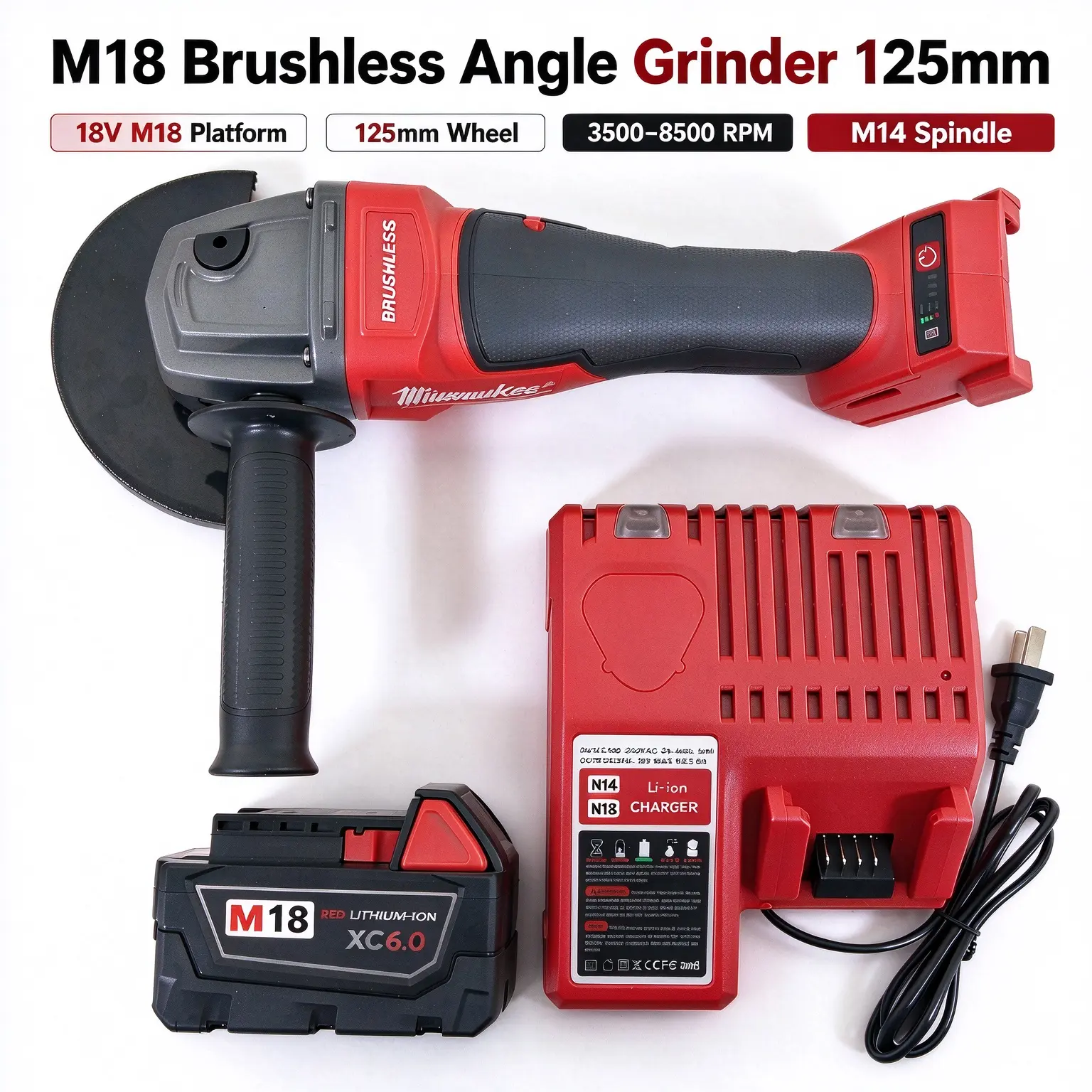 Milwaukee M18 Cordless Brushless Angle Grinder (125mm),3500-8500 RPM 4-Speed Adjustment, 33mm Max CuttingDepth, 1.55kg Lightweight Body for Home Renovation, Construction & Workshop Use impact wrench kit