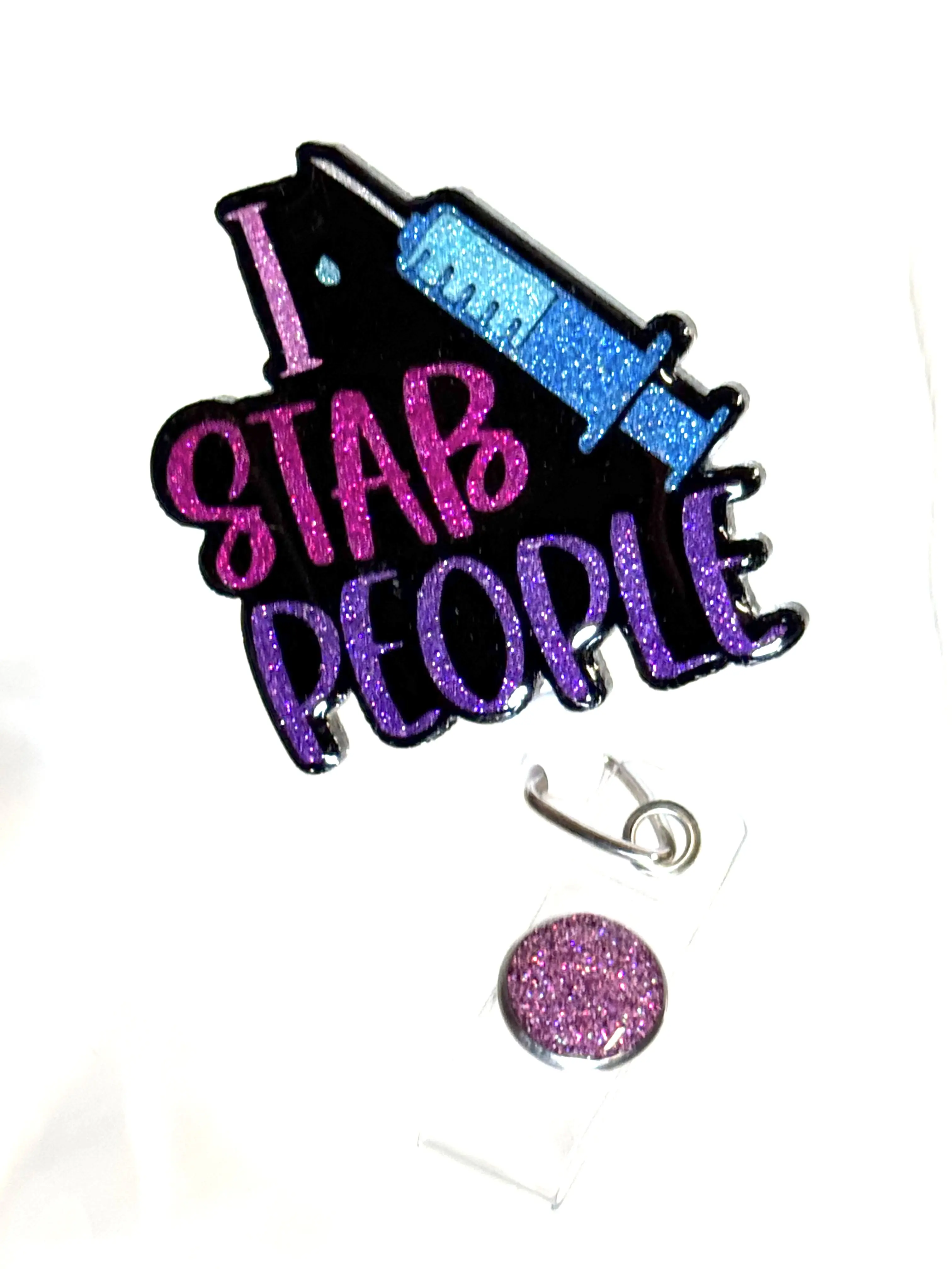I Stab People Badge Reel, Retractable Swivel Alligator Clip, Phlebotomy, Nurse, Lab Tech, LPN, RN, Phlebotomist