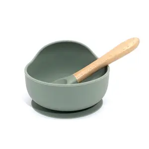 Silicone Bowl & Spoon Set, 2 Counts/set Solid Color Salad Dressing Bowl with Spoon, Baby Feeding Bowl, Kitchen Decor Gift, Silicone Utensils Set