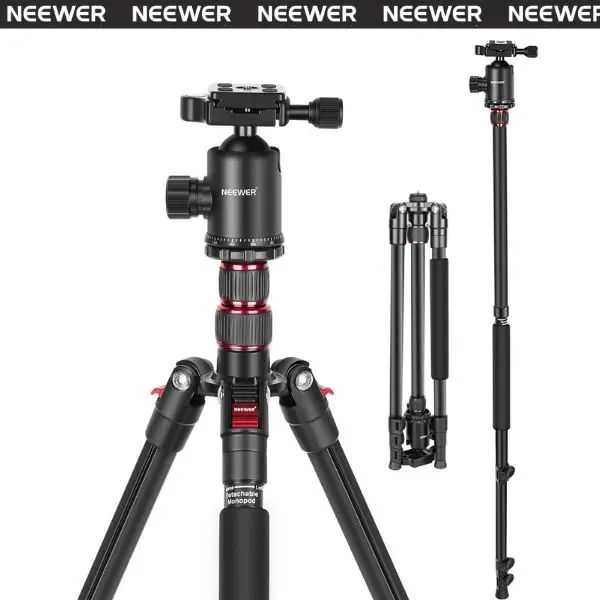 NEEWER TP77 77" Camera Tripod Monopod for DSLR, Phone with 360° Panoramic Ball Head, 2 Axis Center Column, Arca Type QR Plate, Bag, Compact Aluminum Lightweight Travel Tripod 34lb Max Load