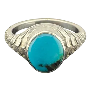 Dragon Scale Sterling Silver Ring with Turquoise - Size 10 3/4