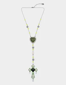 Betsey Johnson GHOUL FRIENDS CROSS Y NECKLACE GREEN