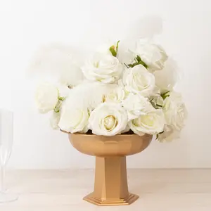 3 Pack Gold Roman Footed Compote Vases, 10"x7" Plastic Pedestal Flower Bowls for Table Centerpieces & Floral Displays