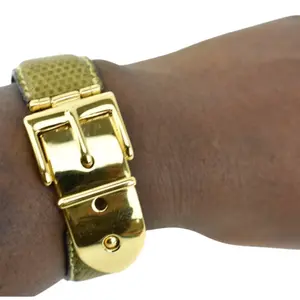 Pre-owned GUCCI Leather Bracelet GUCCI: Olive Brown, Python & Gold Buckle Bracelet