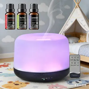 Ultra-Quiet 500ml Essential Oil Diffuser with Remote Control &  LED Light Large Room Humidifier Includes 3 Essential Oils for Soothing Ambiance Aromatherapy Ultrasonic Smart Timer