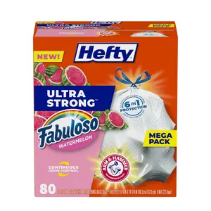 Hefty Ultra Strong 13 Gallon Trash Bags, Tall Kitchen Trash Bags 13 Gallon Size, Resist Leaks, Punctures, and Rips, Continuous Odor Control, White, Fabuloso Watermelon Scent, 80 Bags