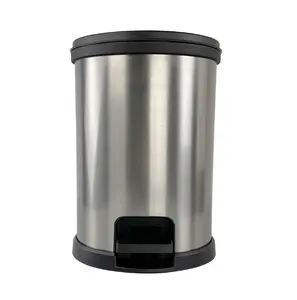 1.5-Gallon Small Bathroom Trash Can with Lid – Plastic Step Garbage Bin, Silver