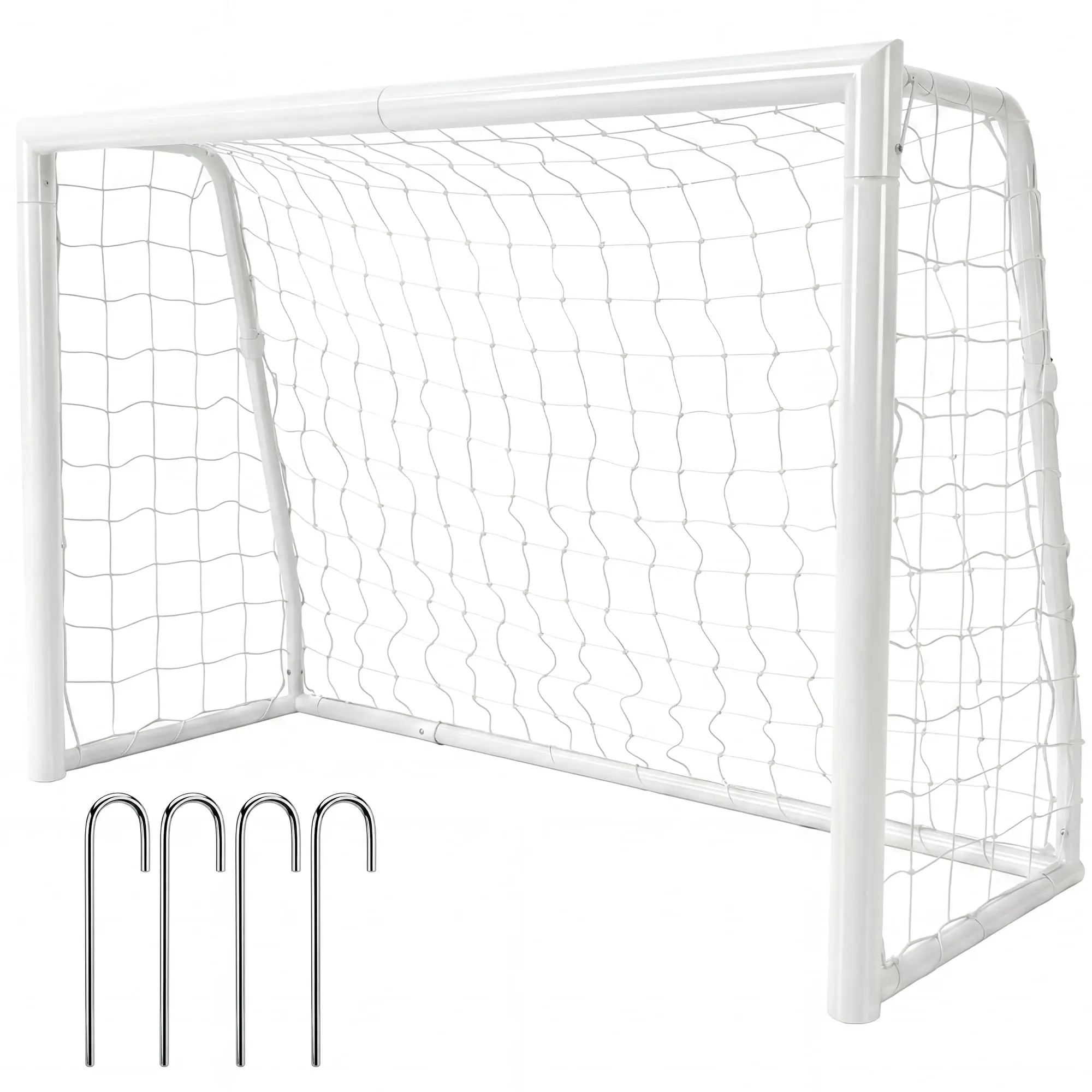 6' x 4' Competition-Style Steel Soccer Goal, Portable Outdoor Backyard Practice Goal w/Net & Ground Stakes, for Youth & Adults