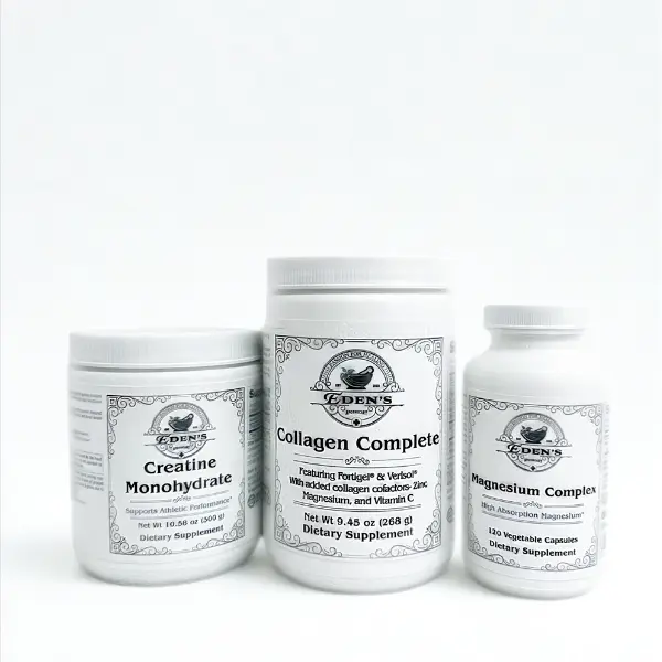 Eden’s Apothecary Recovery Bundle with Creatine Monohydrate, Collagen Peptides, and Magnesium Complex for Muscle Recovery, Joint Support, Energy & Sleep Wellness – Strength & Repair Supplement Trio