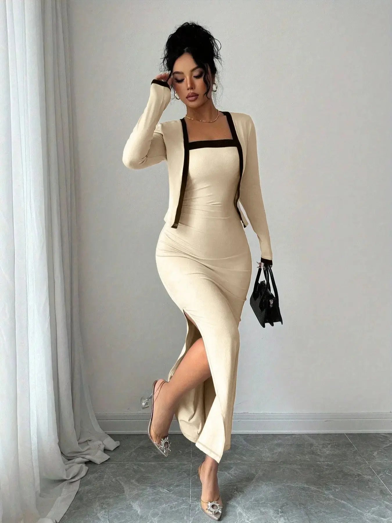 Women's 2-Piece Fall Winter Fashion Comfortable Colorblock Knit Cardigan and Halter Neck Split Dress Set, Thin Transparent, All Seasons - TikTok Shop Women's 2-Piece Fall Winter Fashion Comfortable Colorblock Knit Cardigan and Halter Neck Split Dress Set, Thin Transparent, All Seasons - TikTok Shop