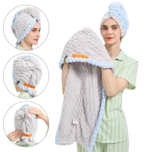 Cloud-Patterned, Wide-Tailed Hair Drying Cap — Ultra-Absorbent, Quick-Drying Turban | Women's Color-Block Hair Drying Towel | Suitable for Long, Thick, or Curly Hair | Autumn/Winter Coral Fleece Bath Cap