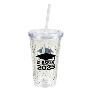 16 oz. Class of 2025 Reusable BPA-Free Plastic Tumbler with Lid & Straw