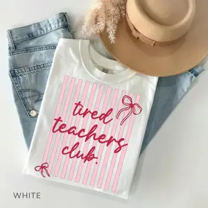 Tired Teachers Club Comfort Colors T-Shirt, Funny Teacher Shirt, Retro Striped Preppy Teacher Tee, Trendy Teacher Life Graphic Tee, Teacher Appreciation Gift Shirt - TrendWear USA