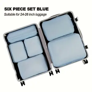 6pcs travel packing cubes, compression storage bags, luggage organizer, clothes travel pouch, nylon travel bags, space saving packing cubes, travel accessories storage, retro travel organizer, zipper packing bags,Multi-Color Pink/Gray/Beige/Blue