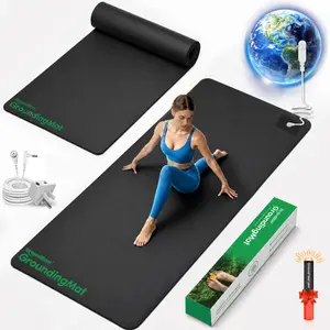 Groundbam Grounding Mat for Yoga, 72"×24" Large Grounding Yoga Mat, Black Non‑Slip PU Leather Grounding Mattress Earthing Pad with Grounding Cord, Grounding Mat for Sleep, Yoga, Pilates Bedroom & Office Use