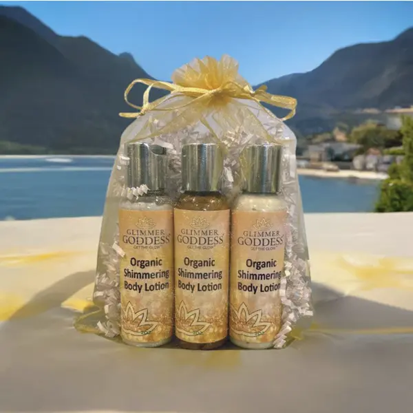 Glimmer Goddess Organic Shimmer Body Lotion Travel Size Gift Set - Body Care for Glowing Skin
