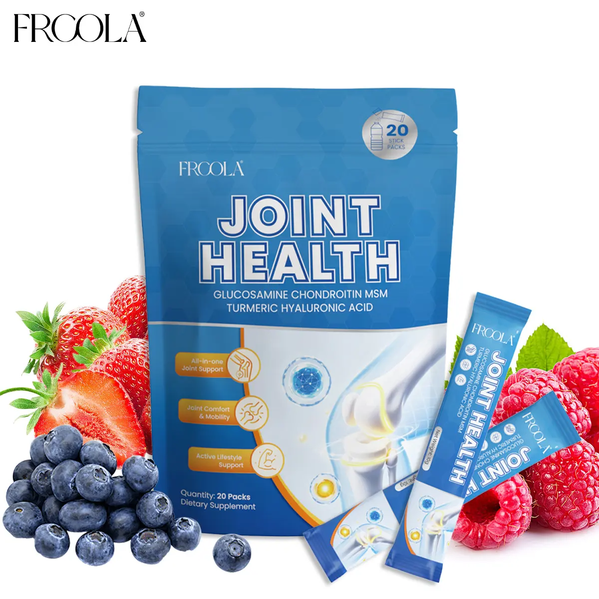 Frcola Edible Powder Drink Mix - Mixed Berry Flavor - 20 Packs - Joint Health Supplement, Edible Supplements