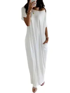 ELASWAVE Women's Solid Color Baggy Long Loungewear Dresses - 3 Styles, Casual, Breathable, Bias Cut, Batwing Sleeves, Pockets, Lightweight, Elegant Evening Gown, Comfy Fabric, Stylish Maxi Pajamas beach