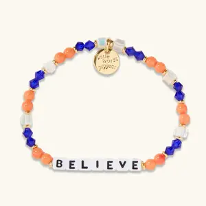 Little Words Project - Believe Bracelet - Orange & Blue Acrylic Beaded Bracelet, Trackable Kindness Bracelet - NYC Game Day Comeback