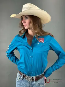 WOMEN ARIAT LONG SLEEVE SHIRAT CRYSTAL TEAL 10046562