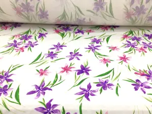 Double Brushed DTY Floral Spandex Stretch Apparel Fabric White Pink Purple M411