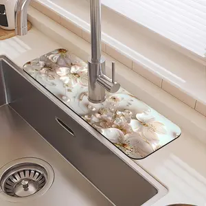 Floral Pattern Faucet Mat, 1 Count Waterproof Durable Rubber Splash Guard, Non-slip Kitchen Sink Mat, Suitable for Kitchen Sink and Dining Table