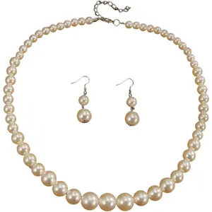 Multicolor Simulated  Choker Necklace Drop Dangle Earrings Retro  Imitation Round Beaded  Strand Costume Statement Necklace for Women Brides Wedding Party