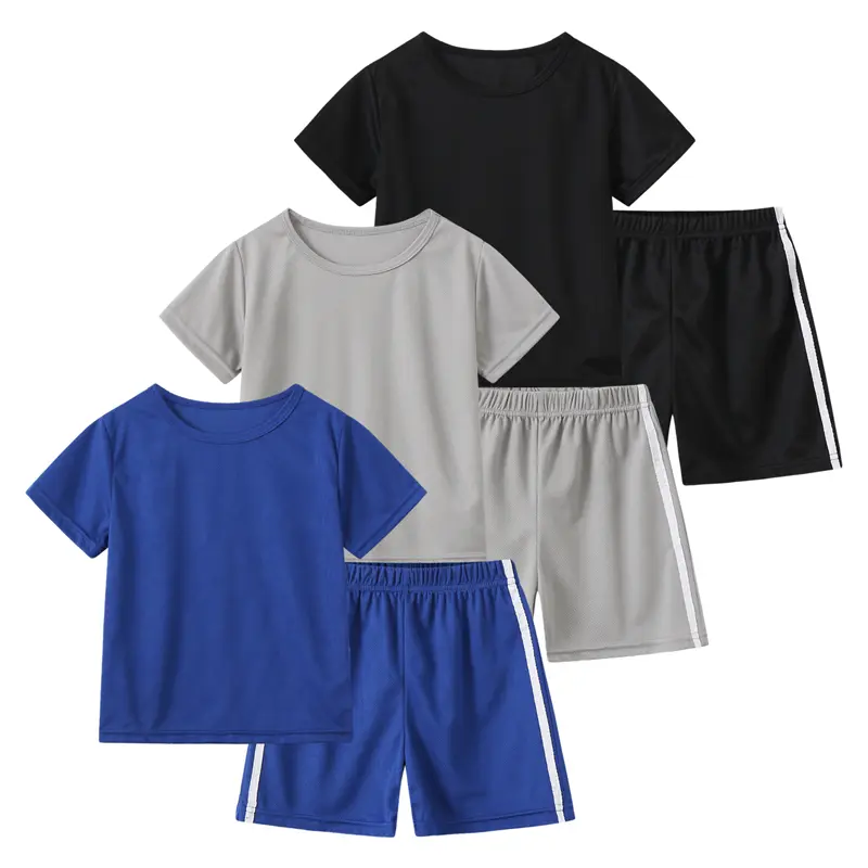 #SummerVibes 6-piece boy summer sports fashion suit elastic loose solid color short sleeves and casual fashion cool shorts boy summer clothes Outfit Sets Combined Set Combination Set Youth Kits