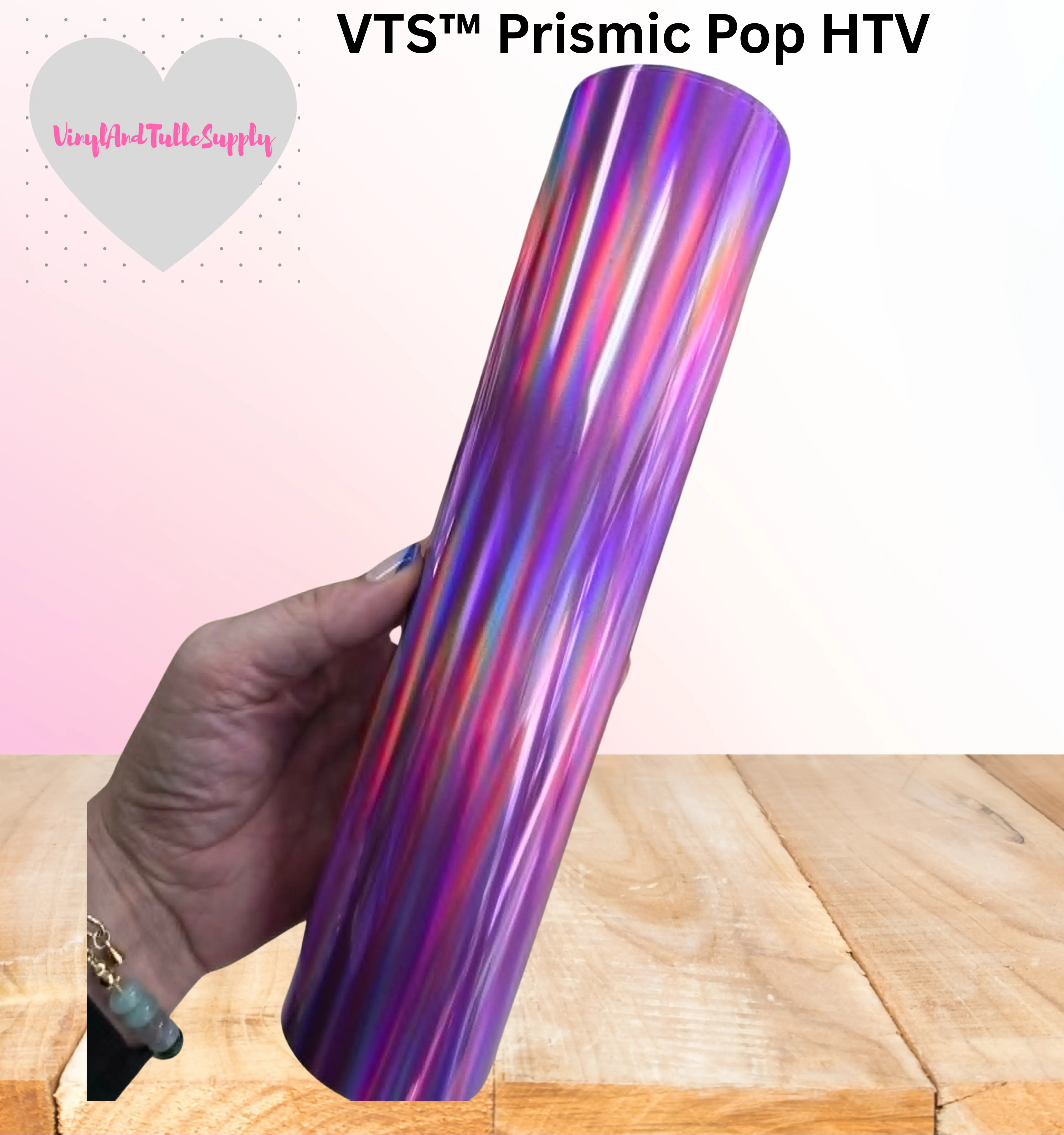 VTS™ Prismic Pop HTV Vinyl Transfer - 3D Holographic Pink Heat Transfer Vinyl for Hobby Craft DIY Projects