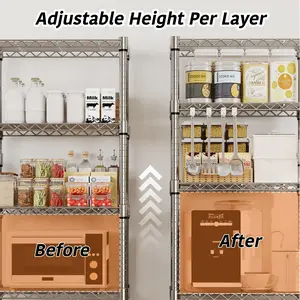 Heavy Duty 5-Tier Metal Display Rack – 61-Inch, 24-Inch Wide, Silver Adjustable Wire Shelving Unit with Wheels and Side Handles for Retail, Kitchen, Garage, or Pantry – Easy Assembly