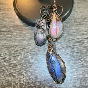 Labradorite Wire Pendants - Unique Design with Three Variants of Labradorite Stones Wrapped in Wire