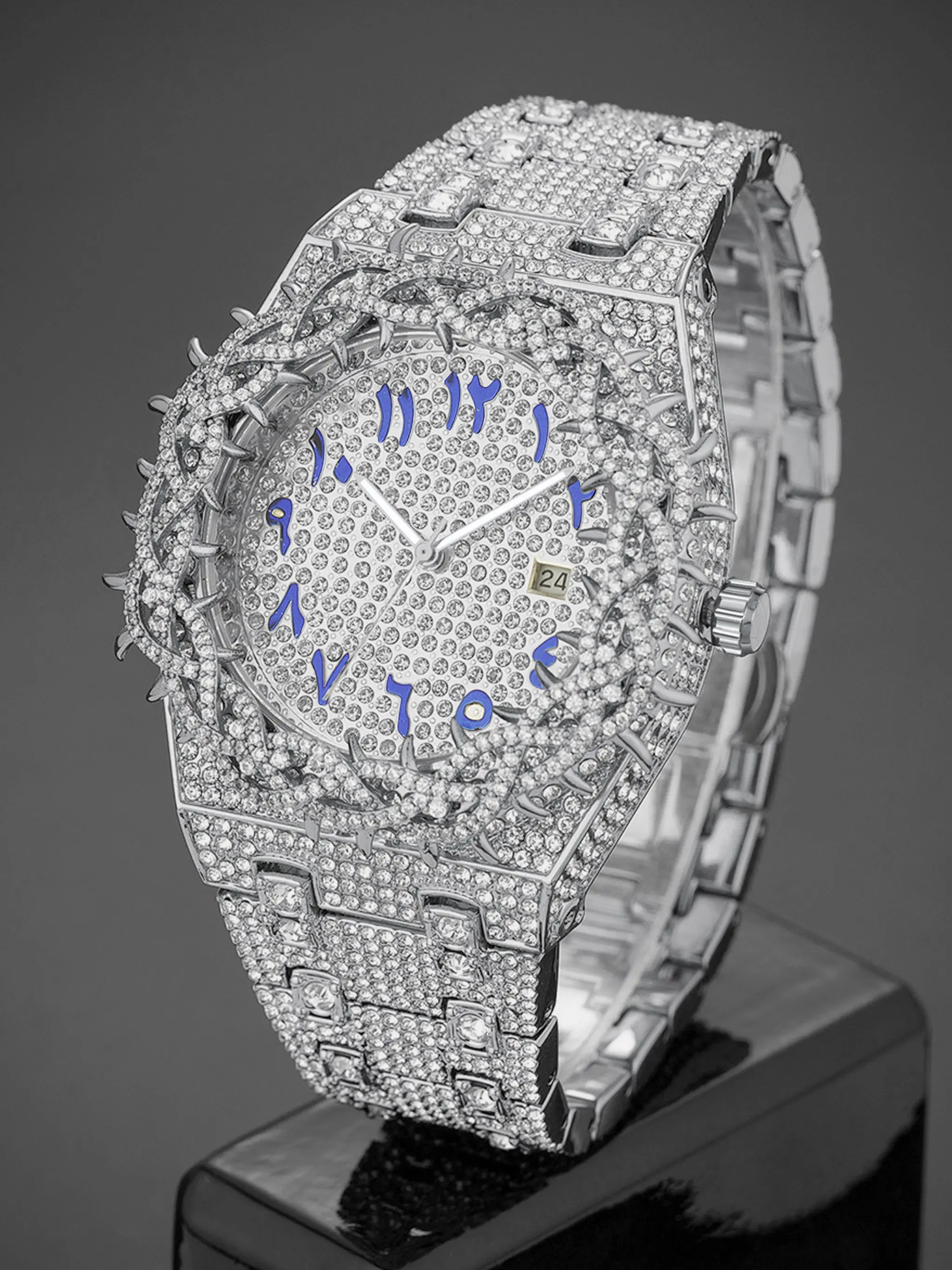 Unisex New Hip-Hop Style Quartz Watch, Analog Wristwatch, Rhinestone Strap & Full Iced-Out Large Dial, Unique Zirconia Design Wrist Watch, Party Gift for Men and Women