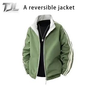 TJL Reversible Jacket for Men - Dual-Side Wear Bomber Style Zip Up Hooded Jacket - Lightweight Athletic Running Jacket - Medium Size Men's Fleece Hooded Winter Jacket coat for men Casual Green Day Gym Menswear Outdoor Pockets Sleeves Sporty Streetwear