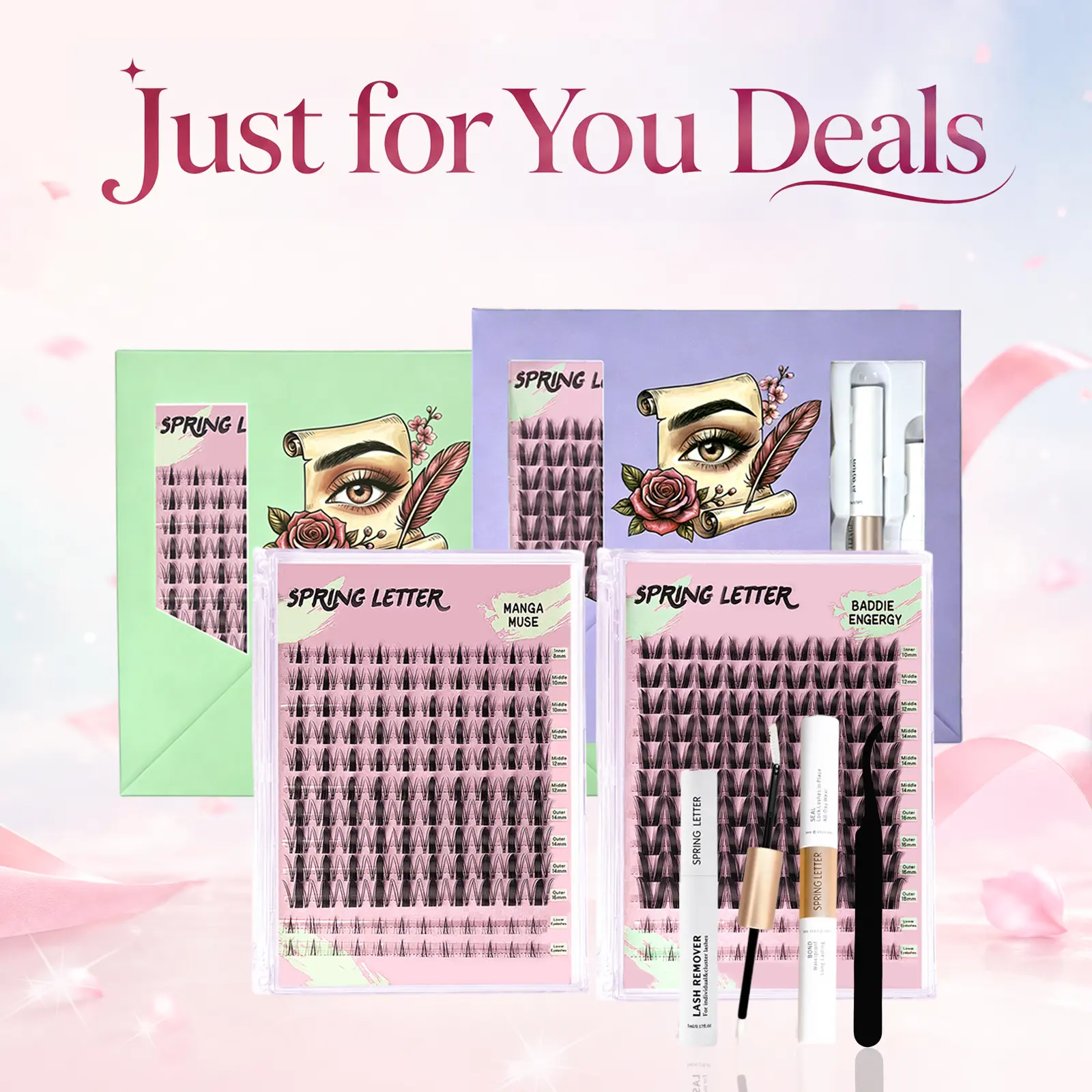 Lash Cluster Kit, Soft Fluffy Lightweight DIY Lash Extensions, Beginner-Friendly, Waterproof Long-Lasting Wear, Complete Kit with Bond & Seal & Tweezers Eyelashes Makeup Cosmetic