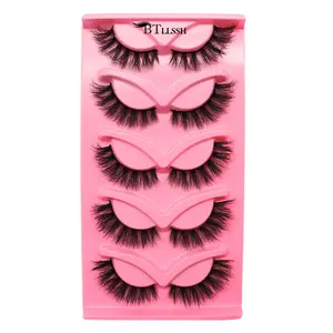 Wispy Cat Eye Faux Cluster Lashes, 5 Pairs Fluffy False Eyelashes, Natural Curling Eye Makeup Strip Lashes, Full Volume Eyelash for Lashes Extensions