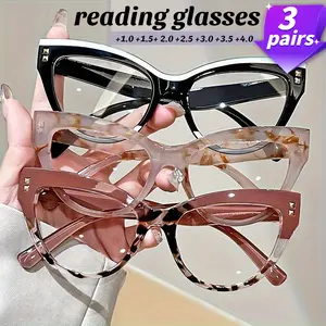 3 Pairs of Elegant Reading Glasses, Metal Hinges Simple Color Clash Design, Fashionable Presbyopia Frames for Women's Models, Suitable for Friends, Elders Christmas Gifts