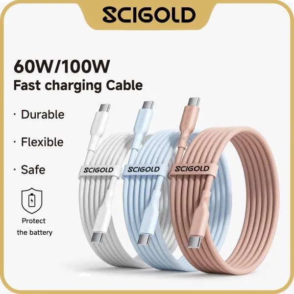 Scigold USBC to USB C Cable 3FT / 6FT / 10FT 2-Pack 60W / 100W, Type C to C Long Charger Cord Fast Charging for iPhone 15 16 17 Pro Max Plus, Samsung Galaxy S24/S23 S22, MacBook/iPad/Apple/Android USB-C