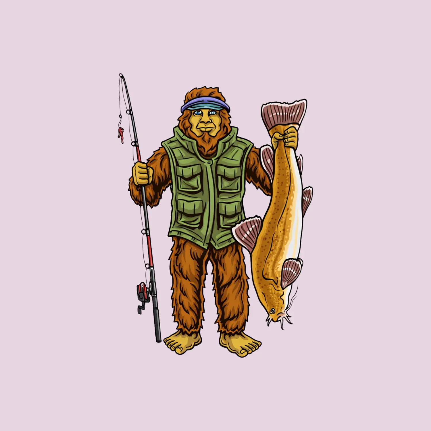 Bigfoot Catfish Fishing Sticker, Sasqatch River Angler Vinyl Decal, Waterproof for Laptop, Car, Boat, Tackle Box