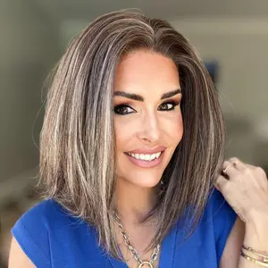 IMstyle Faith Soft Brown with White Highlight Short Bob Hairstyle 13*4 Lace Front Glueless Wig
